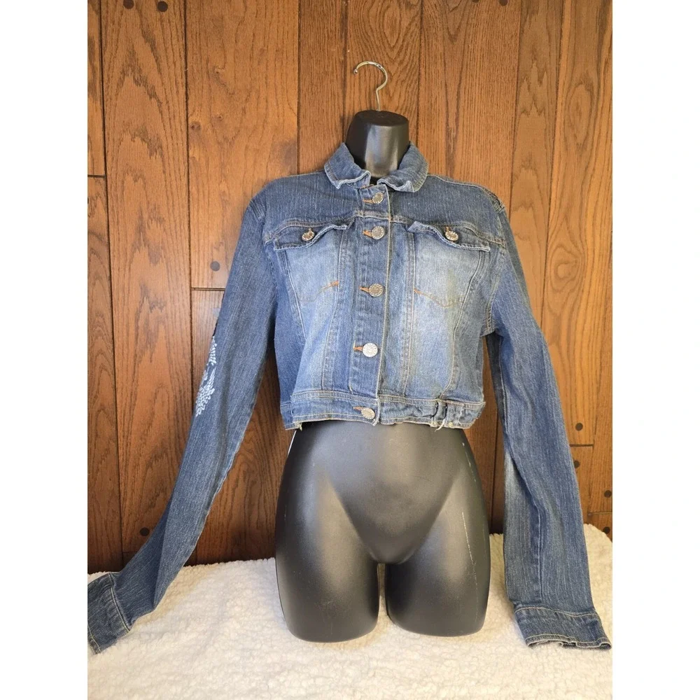 Vintage Y2K‎ Rocawear Denim Jean Jacket Patches Cropped Stretch 90s Womens 3X